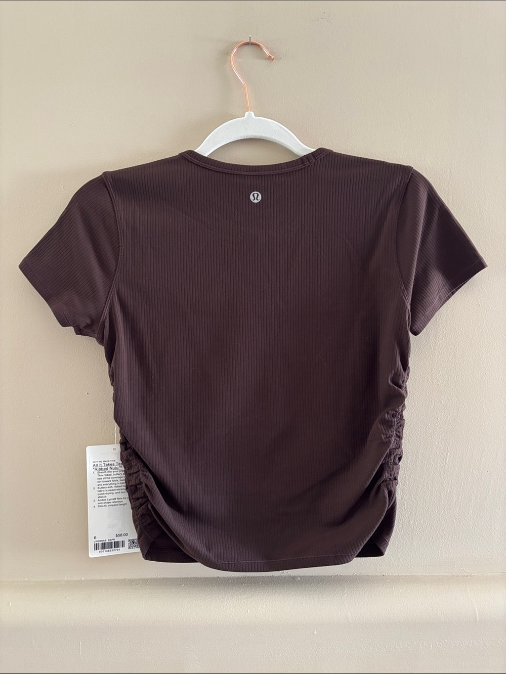 Lululemon All It Takes Ribbed Nulu Tee. Espresso. Size 6. NWT. - Picture 4 of 7